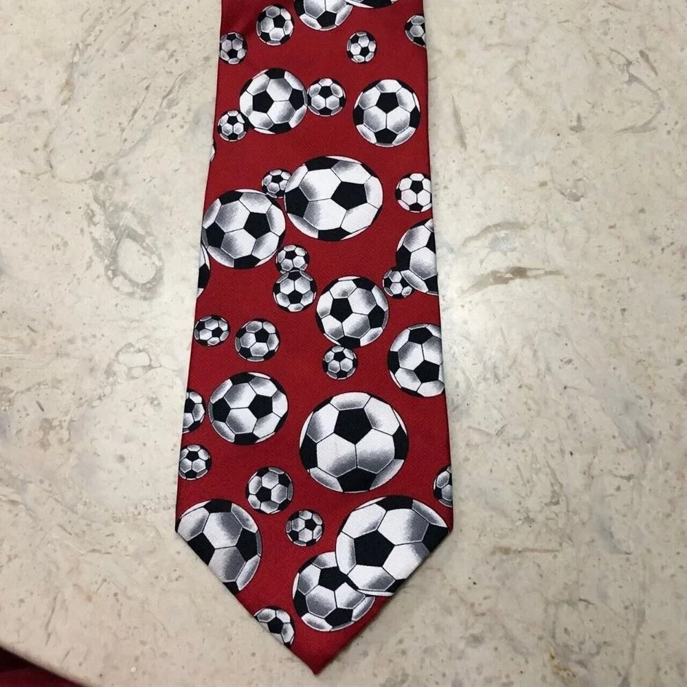 Christian Pelini Necktie Silk Mens Tie Soccer Ball Red Color Pop Sports Tie